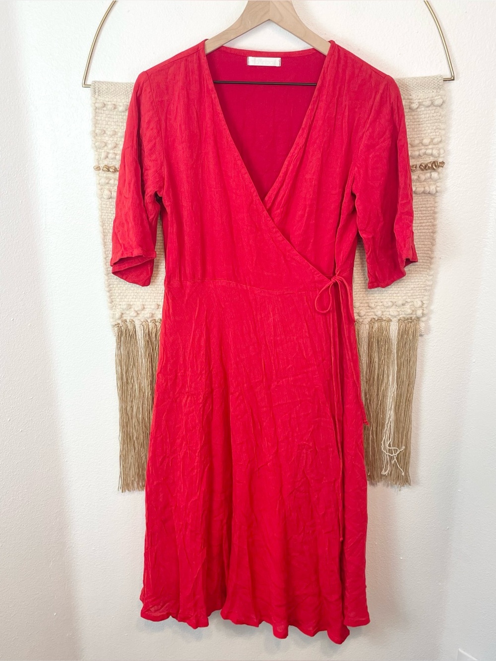 Moonbow India Red Crinkle Wrap Dress S